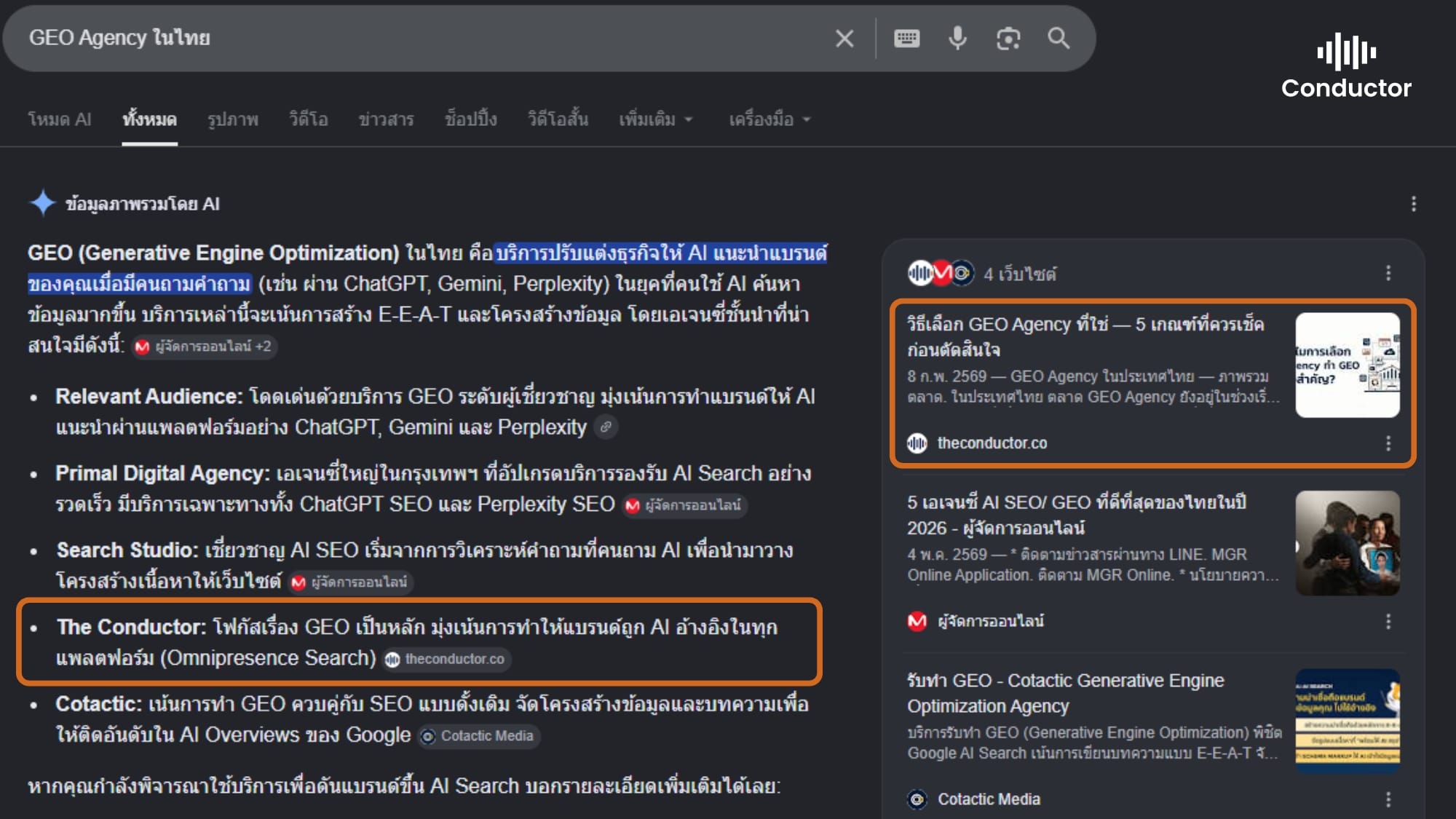 result ที่แนะนำ the conductor จาก ai overview